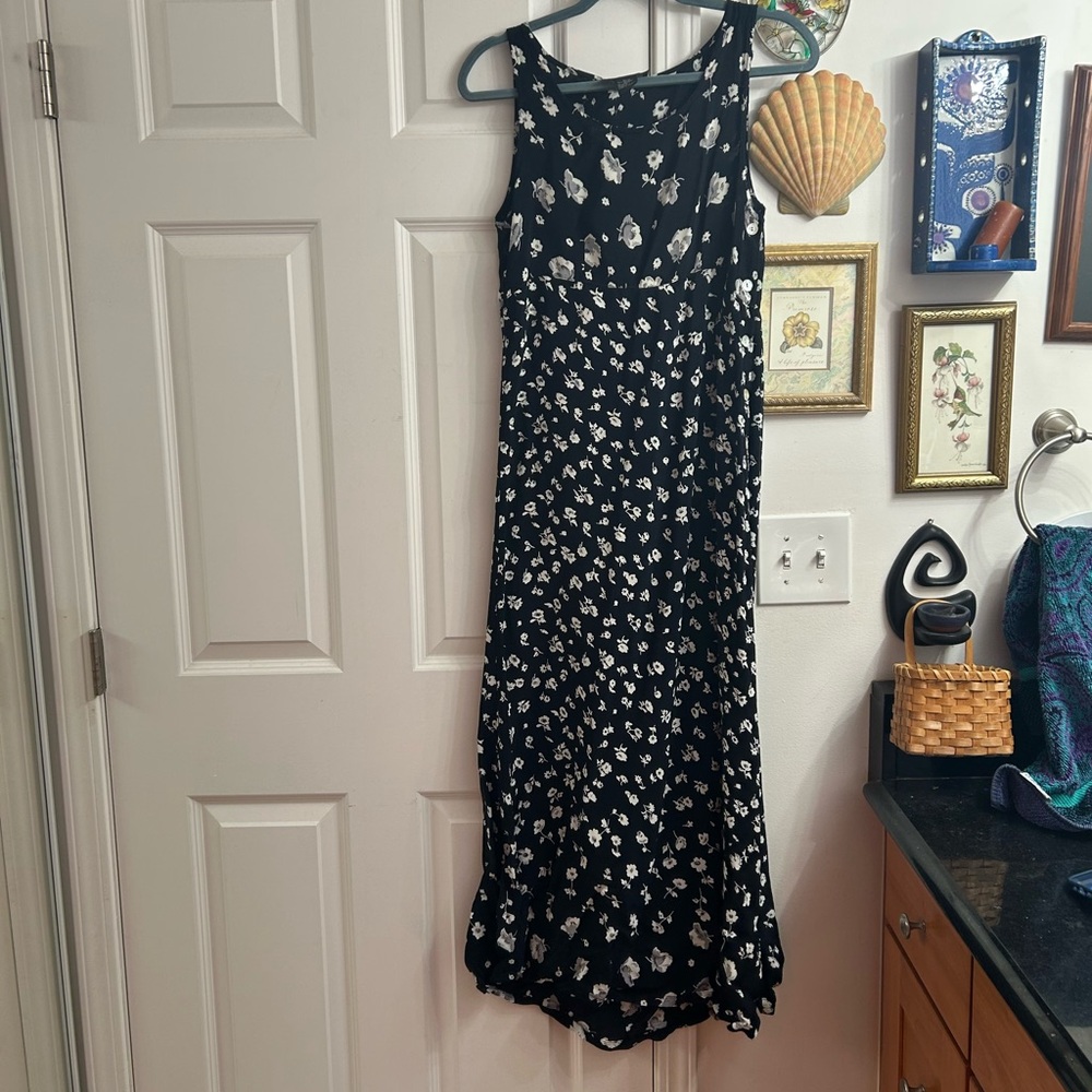 90s whimsygoth black and white floral maxi dress
